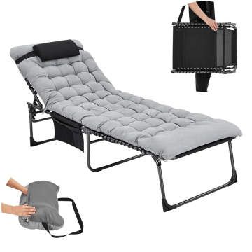 KingCamp Hamburg Cool Plus 5 Kademeli Katlanır Şilteli Şezlong Kampet Black & Grey
