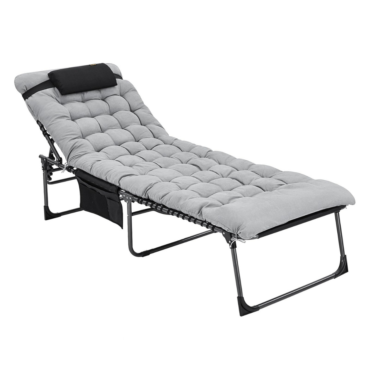 KingCamp Hamburg Cool Plus 5 Kademeli Katlanır Şilteli Şezlong Kampet Black & Grey