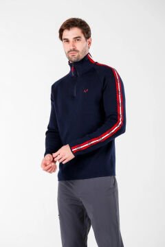 Woolona Noyan Lacivert 100% Yün 4/1 Fermuarlı Kazak