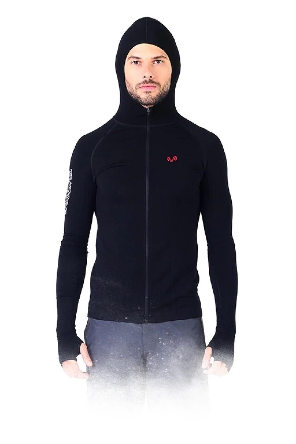 Woolona Pakke Erkek Siyah Uzun Kollu Kapşonlu Fermuarlı Termal İçlik