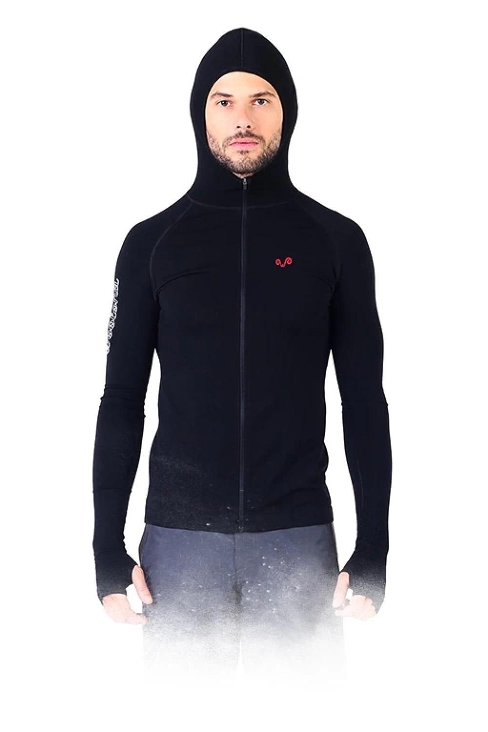 Woolona Pakke Erkek Siyah Uzun Kollu Kapşonlu Fermuarlı Termal İçlik
