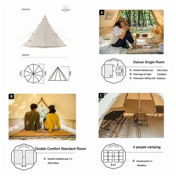 Naturehike Profound 9.6 Carpa Glamping Kanvas Soba Çıkışlı Teepee Aile Çadırı | Cotton Pyramid Kanvas (Zeminsiz)