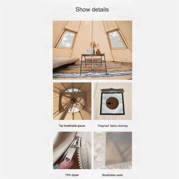 Naturehike Profound 9.6 Carpa Glamping Kanvas Soba Çıkışlı Teepee Aile Çadırı | Cotton Pyramid Kanvas (Zeminsiz)