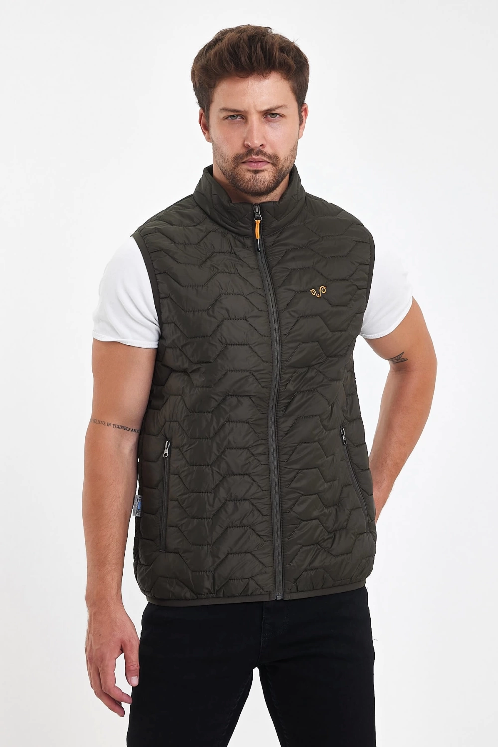 Woolona Lavalan Dolgulu Erkek Yün Yelek Haki