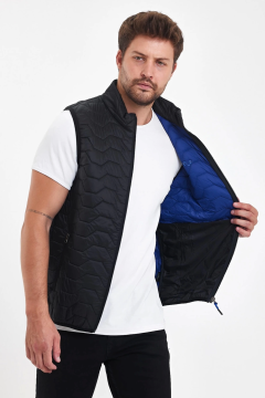 Woolona Lavalan Dolgulu Erkek Yün Yelek Siyah