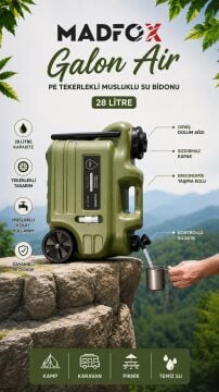Madfox Galon Air PE Tekerlekli Musluklu Su Bidonu 28 Litre GREEN MZ