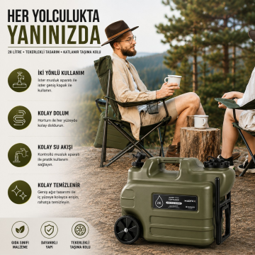 Madfox Galon Air PE Tekerlekli Musluklu Su Bidonu 28 Litre GREEN MZ