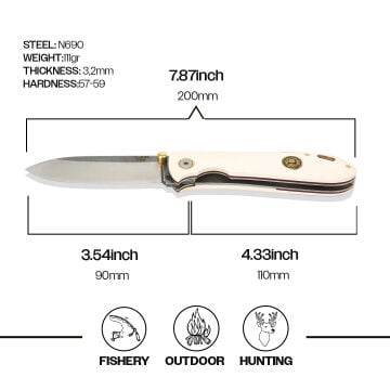 Kam İçten Kilitli Rulmanlı Tactical Çakı Beyaz - T20 - N690