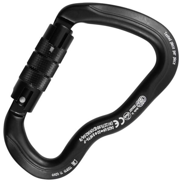 Kong Ferrata Twist Lock Siyah Twist Lock Kilitli Alüminyum Asimetrik Karabina 30 kN 117,5 mm Keylock 778MG0NNNKK
