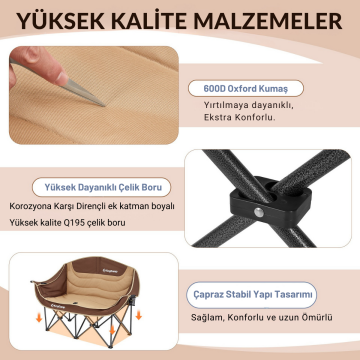 KingCamp Canna C20 Loveseat Double Çift Kişilik Katlanır Kamp Sandalyesi Coffee