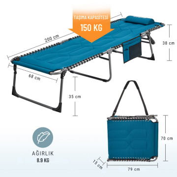 KingCamp Bavaria Cozy Premium 5 Kademeli Katlanır Şezlong Kampet Blue