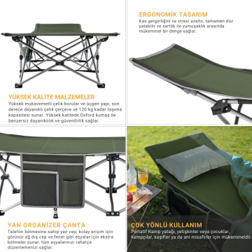 KingCamp Willow Ultra Katlanır Kampet Portatif Kamp Yatağı Green