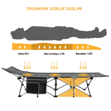 KingCamp Willow Ultra Katlanır Kampet Portatif Kamp Yatağı Grey Gri