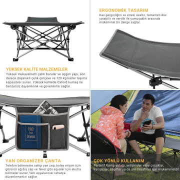 KingCamp Willow Ultra Katlanır Kampet Portatif Kamp Yatağı Grey Gri