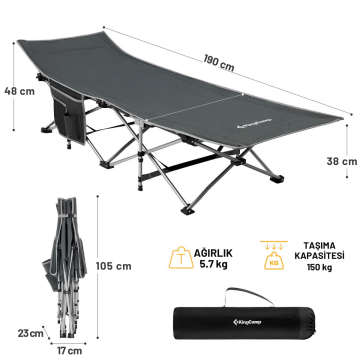 KingCamp Willow Ultra Katlanır Kampet Portatif Kamp Yatağı Grey Gri
