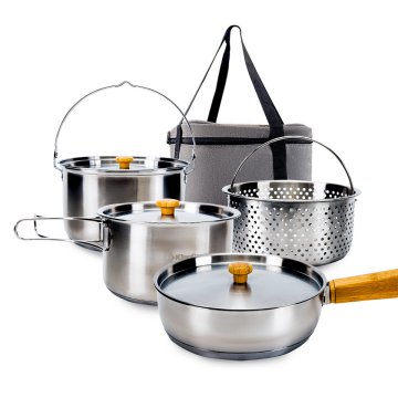KingCamp Cookware Set Paslanmaz Çelik Kamp Tencere Seti