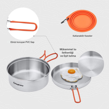 KingCamp Adventurer II Pro Paslanmaz Çelik Kamp Tencere Seti 25 Parça