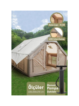 Fischer 420D Oxford Soba Baca Çıkışlı Şişme Çadır 400X300XH210cm + Pompa Dahil ERT996