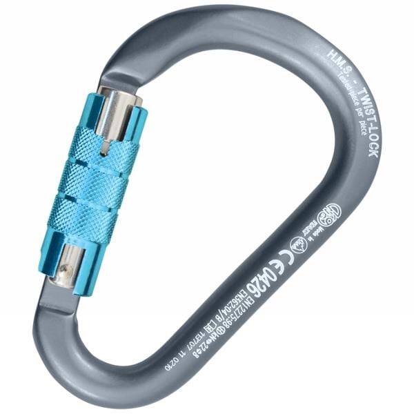 Kong HMS Classic Twist Lock Gri/Parlak/Turkuaz Twist Lock Kilitli Alüminyum HMS Karabina 22 kN 116 mm Keylock 786MG0DPBKK