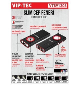 Vip-Tec VT891203 Slim Cep Feneri