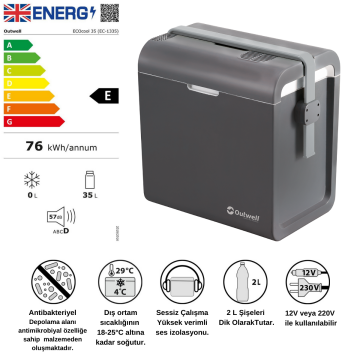 Outwell ECOcool 35 Litre 12V/220V Portatif Soğutucu Grey