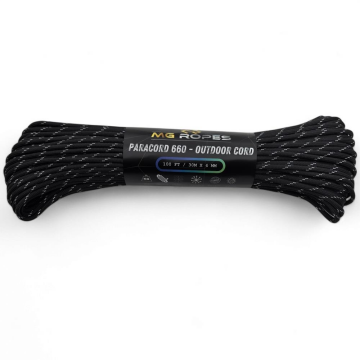 Ropes Polyester Paracord İp 4 mm Siyah Beyaz Desen 30 Metre