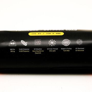 Ropes Polyester Paracord İp 4 mm Gri Siyah Desen 30 Metre