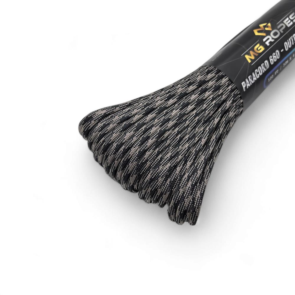 Ropes Polyester Paracord İp 4 mm Gri Siyah Desen 30 Metre