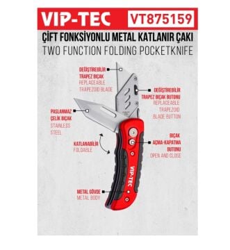 Vip-Tec VT875159 Razor Çift Fonksiyonlu Metal Katlanır Bıçak