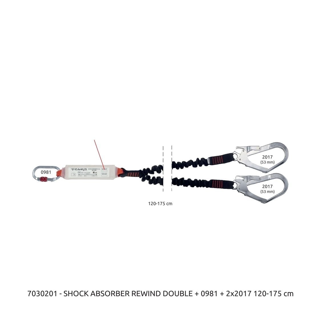 Camp 7030101-7030201 Rewind Şok Emicili Elastik Lanyard Shock Absorber Rewind Double 120 - 175 cm 0981E + 2x2017 Bağlantı Konfigürasyonu EN 355