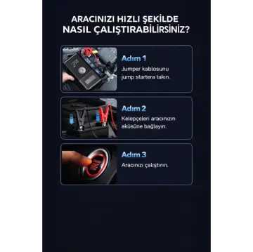 Syotech DK003 12000 mAh Akü Takviye Cihazı Hava Kompresörü Taşınabilir Jump Starter 12V Dijital Ekranlı Alan Aydınlatma Lambası