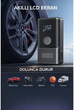 Syotech DK003 12000 mAh Akü Takviye Cihazı Hava Kompresörü Taşınabilir Jump Starter 12V Dijital Ekranlı Alan Aydınlatma Lambası