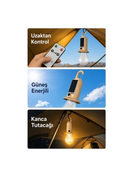 Headlight Solar Güneş Enerjili Şarjlı Kamp Lambası Uzaktan Kumandalı LED Çadır Aydınlatma Feneri