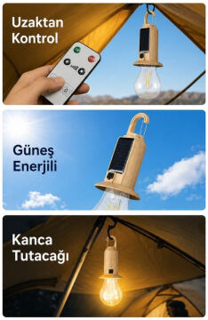 Headlight Solar Güneş Enerjili Şarjlı Kamp Lambası Uzaktan Kumandalı LED Çadır Aydınlatma Feneri