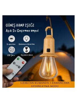 Headlight Solar Güneş Enerjili Şarjlı Kamp Lambası Uzaktan Kumandalı LED Çadır Aydınlatma Feneri
