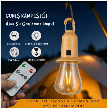 Headlight Solar Güneş Enerjili Şarjlı Kamp Lambası Uzaktan Kumandalı LED Çadır Aydınlatma Feneri