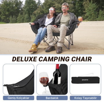 KingCamp Canna C20 Loveseat Double Çift Kişilik Katlanır Kamp Sandalyesi Black