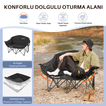 KingCamp Canna C20 Loveseat Double Çift Kişilik Katlanır Kamp Sandalyesi Black