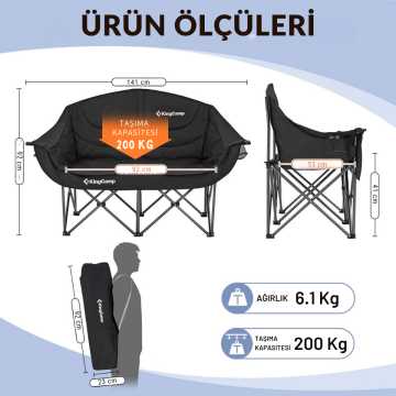 KingCamp Canna C20 Loveseat Double Çift Kişilik Katlanır Kamp Sandalyesi Black