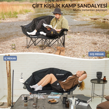 KingCamp Canna C20 Loveseat Double Çift Kişilik Katlanır Kamp Sandalyesi Black