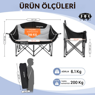 KingCamp Canna C20 Loveseat Double Çift Kişilik Katlanır Kamp Sandalyesi B.Grey