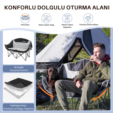 KingCamp Canna C20 Loveseat Double Çift Kişilik Katlanır Kamp Sandalyesi B.Grey