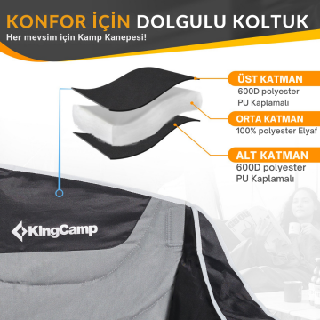 KingCamp Canna Ultra Konforlu Üç Kişilik Katlanır Kamp Sandalyesi B.Grey