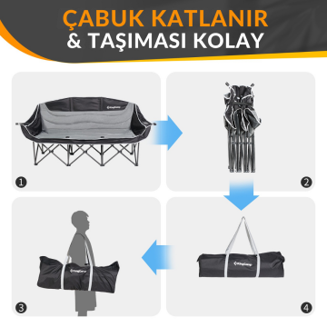 KingCamp Canna Ultra Konforlu Üç Kişilik Katlanır Kamp Sandalyesi B.Grey