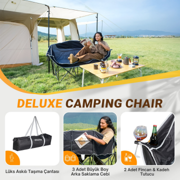 KingCamp Canna Ultra Konforlu Üç Kişilik Katlanır Kamp Sandalyesi B.Grey