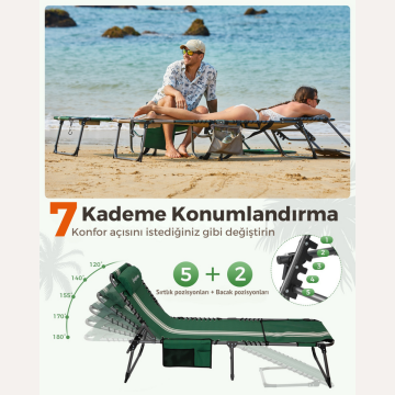 KingCamp Magnolia B10 Hands-Free Premium 7 Kademeli Katlanır Şezlong G.White