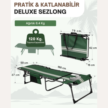 KingCamp Magnolia B10 Hands-Free Premium 7 Kademeli Katlanır Şezlong G.White