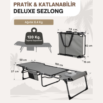 KingCamp Magnolia B10 Hands-Free Premium 7 Kademeli Katlanır Şezlong Grey