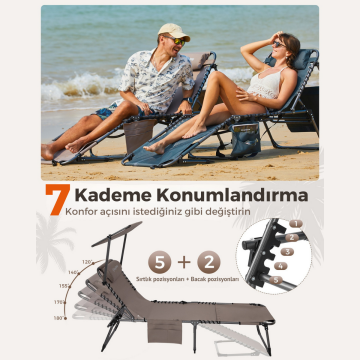 KingCamp Magnolia B10 Plus Hands-Free Premium 7 Kademeli Katlanır Şezlong Beige