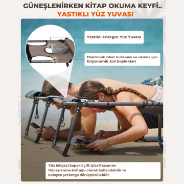 KingCamp Magnolia B10 Plus Hands-Free Premium 7 Kademeli Katlanır Şezlong Beige